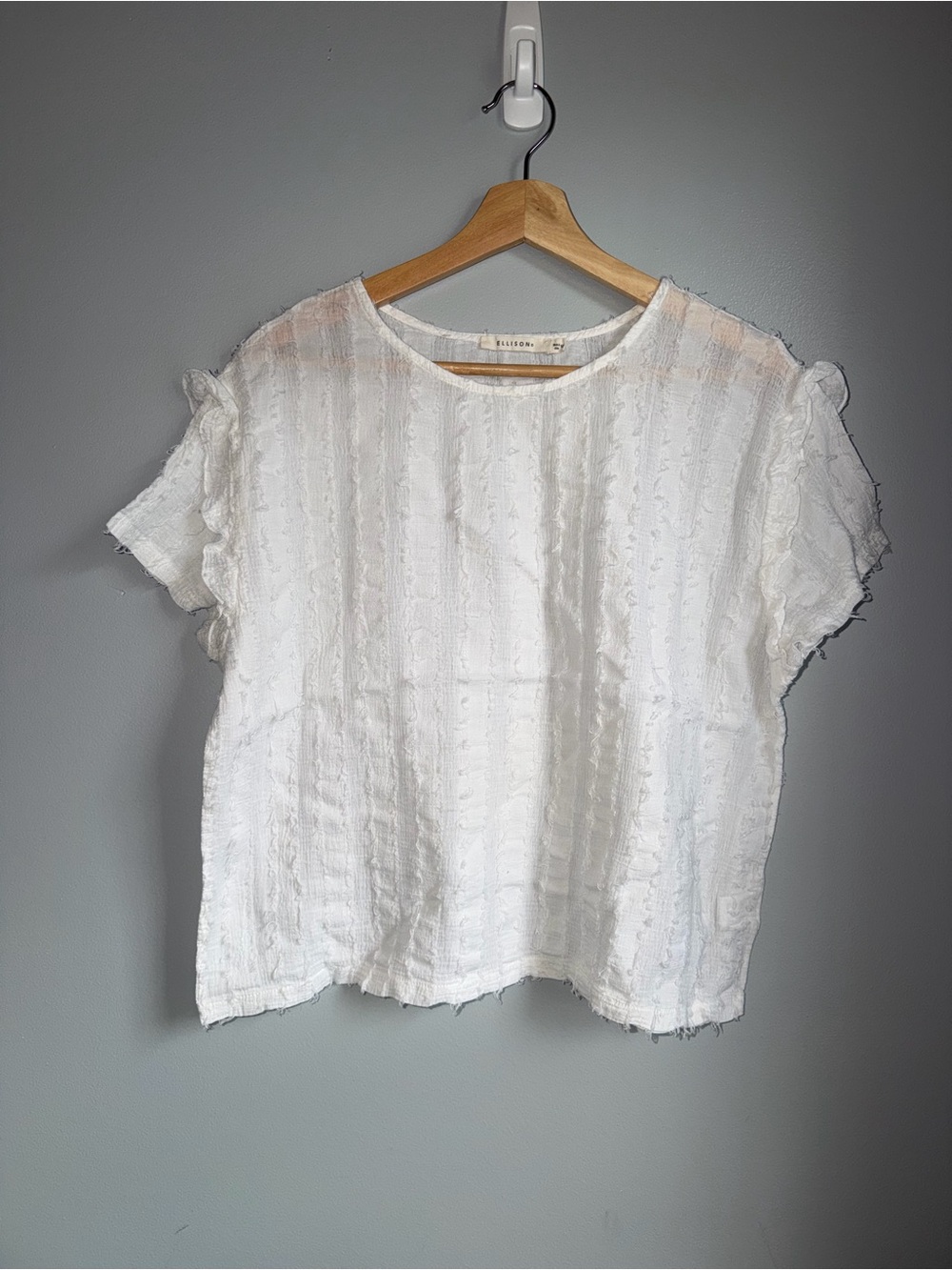 Ellison White Textured Cotton Flutter Sleeve Boho Blouse Size M